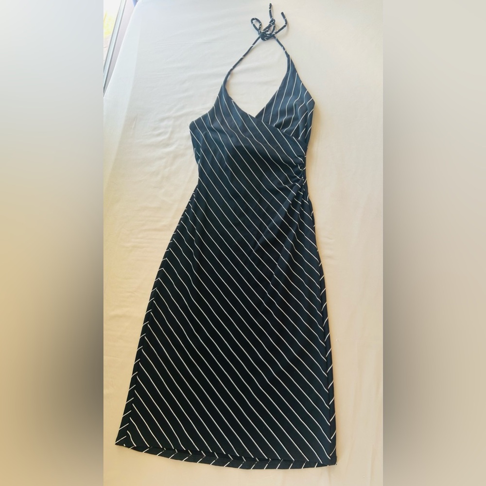 Blck & Whte Stripd Midi Halter Drss, Arden B, S, feels lk XS